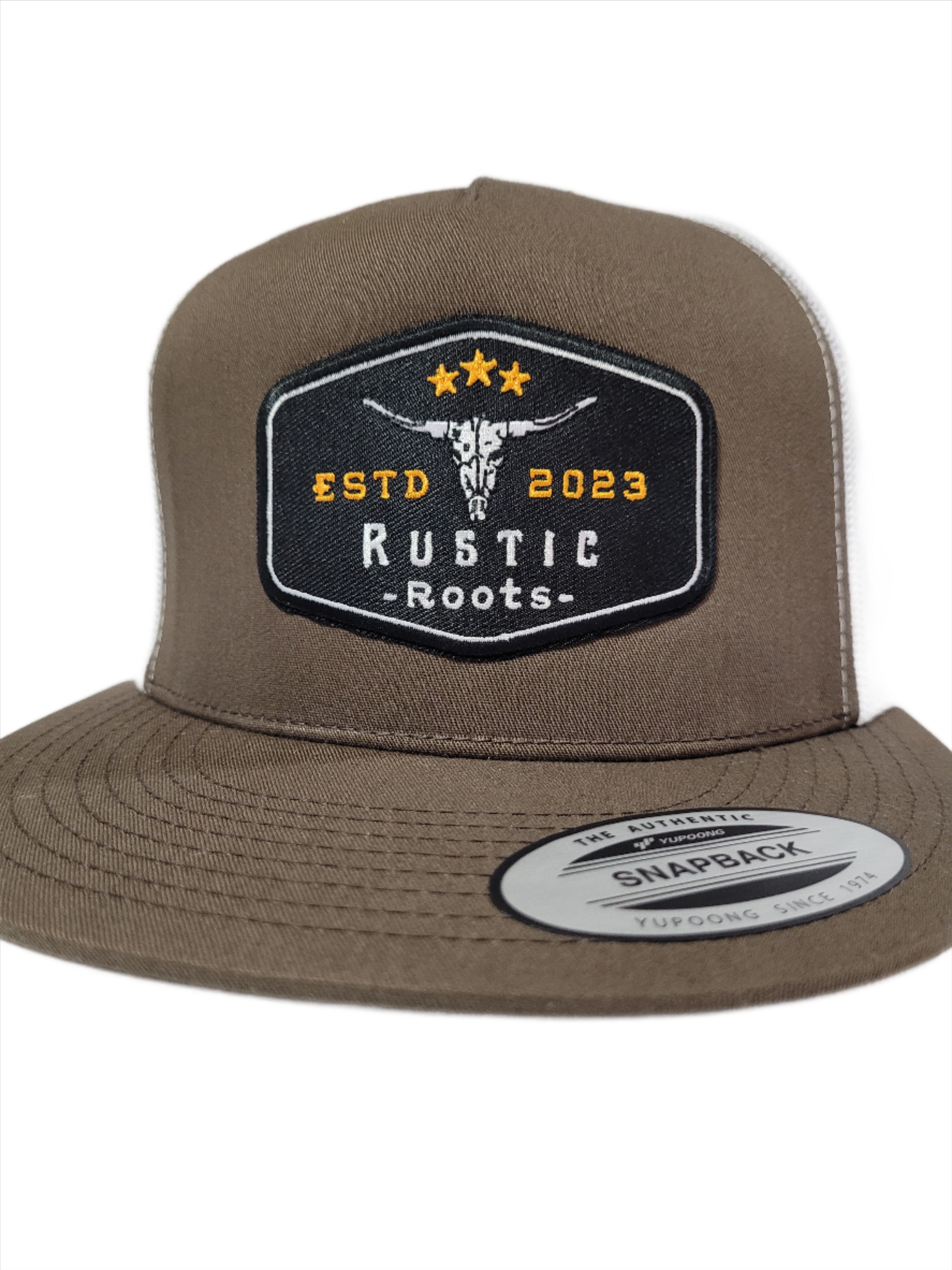 Rustic Roots Brown/White Flat Bill Trucker Hat