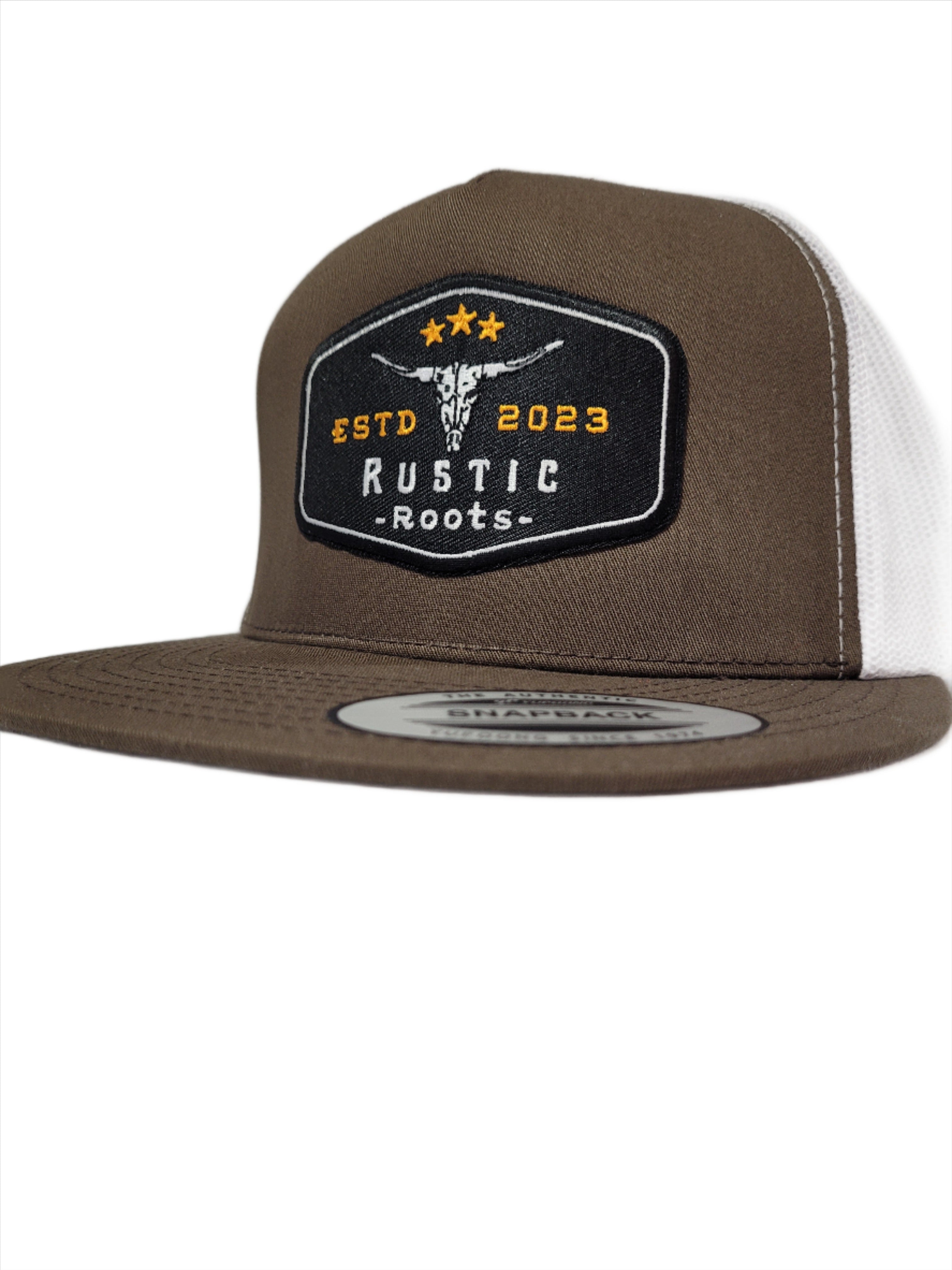 Rustic Roots Brown/White Flat Bill Trucker Hat